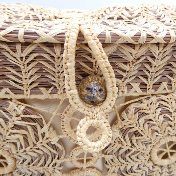 Handmade Woven Pine Straw Basket Purse 10x7 Wood Bottom Retro Boho VTG EUC - Picture 8 of 13